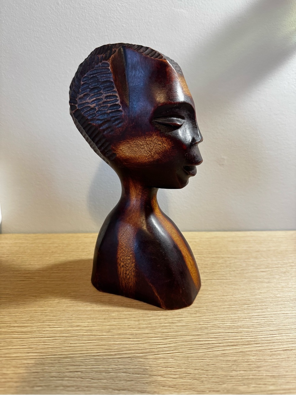 Hand-Carved Wooden African Bust - Dark Brown
